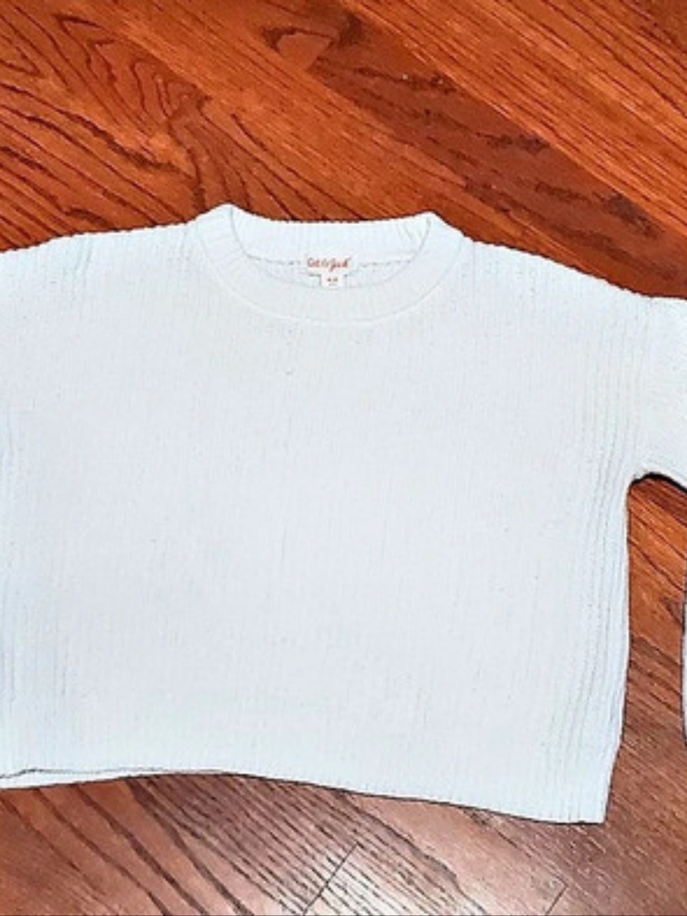 Cat & Jack White Ribbed Knit Cropped Crewneck Sweater Kids Size M (8)